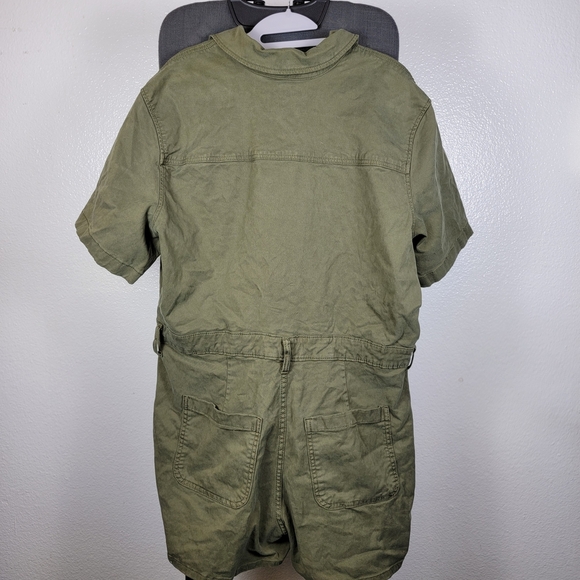 Universal Thread Olive Green Short Sleeve Denim Collared Jumpsuit Romper Size 17 - Picture 2 of 6